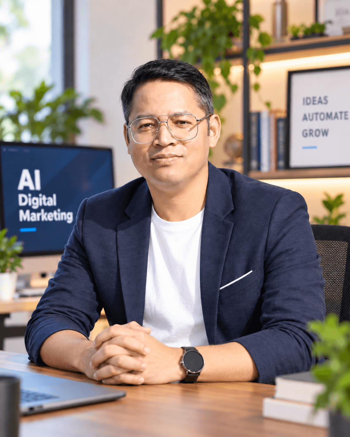 Dikpal K C, AI Marketing Expert, in his office